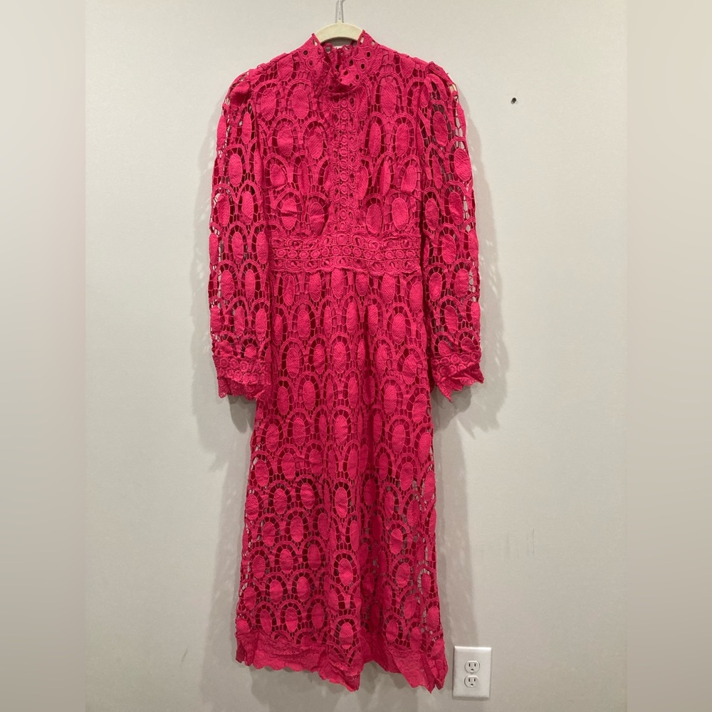 Elegant Pink Crochet Maxi Dress Medium